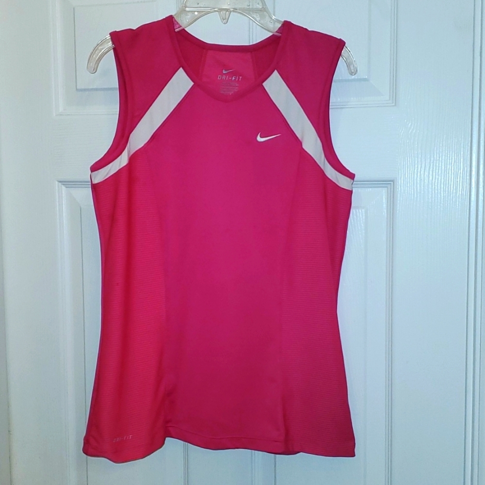 NIKE Dri-Fit Girl's XL Training Sleeveless Vneck Hot Pink & White Shirt